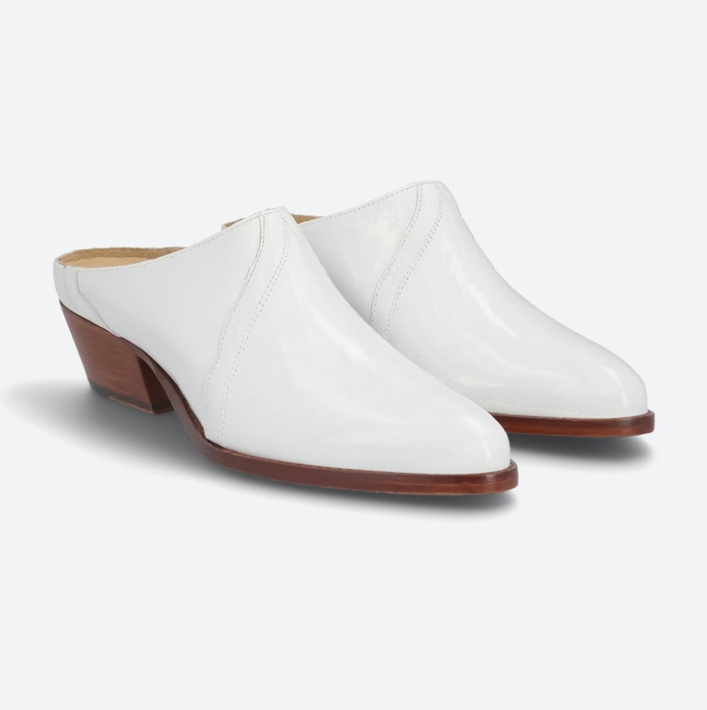 Patent White Free People New Frontier Western Heeled Mules